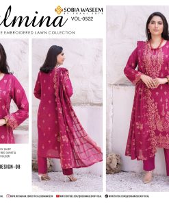 Embroidered Lawn Suit in Rich Magenta with Dupatta