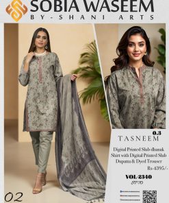 Soft Sage Grace – Digital Printed Slub Dhanak 3-Piece Suit