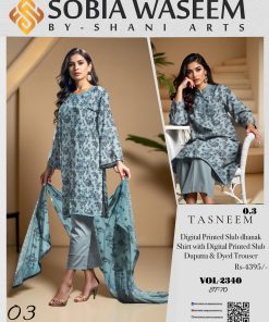 Frost Blue Serenity – Digital Printed Slub Dhanak 3-Piece Suit