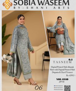 Mint Whisper – Digital Printed Slub Dhanak 3-Piece Suit