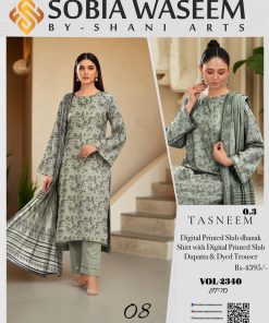Sage Serenity – Digital Printed Slub Dhanak 3-Piece Suit