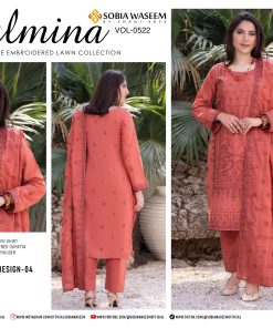Rust Embroidered Lawn Suit – Bana Doria Shirt, Voil Dupatta & Dyed Cotton Trouser