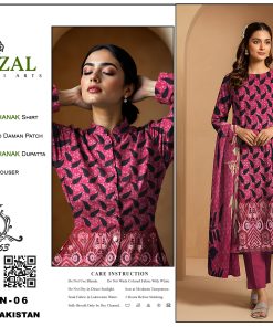 Digital Printed Dhanak 3-Piece Suit with Embroidered Daman Patch – Magenta Bloom Charm