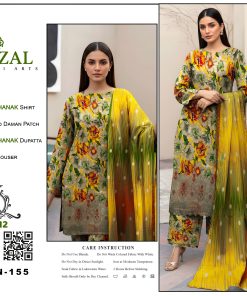 Digital Printed Dhanak 3-Piece Suit with Embroidered Daman Patch – Golden Bloom Charm