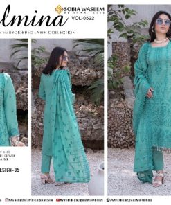 Aqua Blue Embroidered Lawn Suit – Bana Doria Shirt, Voil Dupatta & Dyed Cotton Trouser