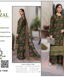 Digital Printed Dhanak 3-Piece Suit with Embroidered Daman Patch – Royal Green Blossom