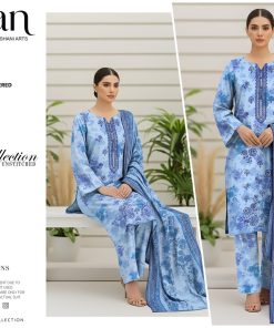 Azure Frost – Dhanak Embroidered 3-Piece Suit
