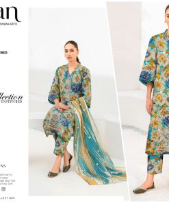 Azure Bloom – Dhanak Embroidered 3-Piece Suit