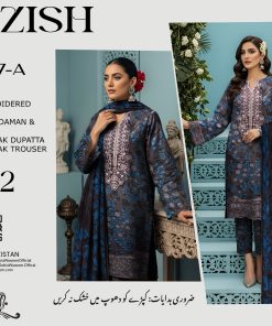 Dhanak Embroidered 3-Piece Suit with Embroidered Neck, Daman & Sleeves Patch – Midnight Blue Elegance