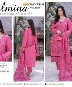Rose Pink Embroidered Lawn Suit – Bana Doria Shirt, Voil Dupatta & Dyed Cotton Trouser