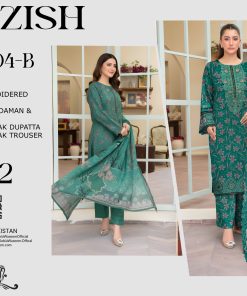 Dhanak Embroidered 3-Piece Suit with Embroidered Neck, Daman Patch – Emerald Grace