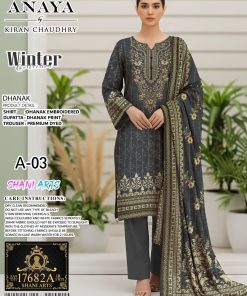 Noir Elegance – Dhanak Embroidered 3-Piece Winter Suit