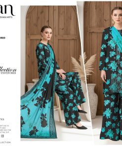 Aqua Noir – Dhanak Embroidered 3-Piece Suit