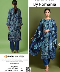 Winter 3-Piece Suit – Navy Blue with Digital Print Dupatta