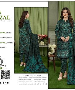 Digital Printed Dhanak 3-Piece Suit with Embroidered Daman Patch – Teal Botanical Elegance