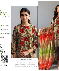 Digital Printed Dhanak 3-Piece Suit with Embroidered Daman Patch – Festive Floral Elegance