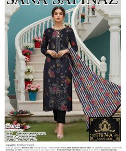 Midnight Blossom – Dhanak Embroidered 3-Piece Suit