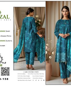 Azure Grace – Dhanak Suit with Embroidered Daman Patch