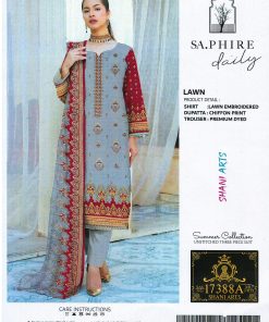 Luxury Lawn 3-Piece Suit With Chiffon Dupatta