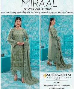 Winter 3-Piece Suit – Sage Green with Embroidered Dupatta