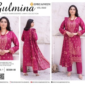 Embroidered Lawn Suit in Rich Magenta with Dupatta