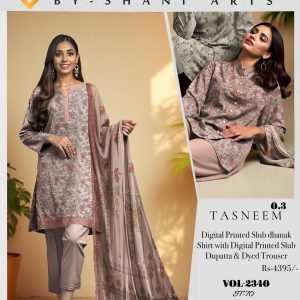 Warm Taupe Elegance – Digital Printed Slub Dhanak 3-Piece Suit