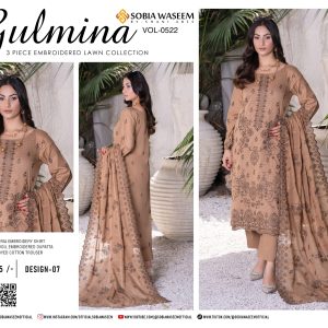 Embroidered Lawn Suit in Caramel Brown with Dupatta