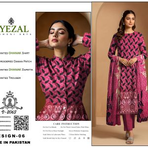 Digital Printed Dhanak 3-Piece Suit with Embroidered Daman Patch – Magenta Bloom Charm