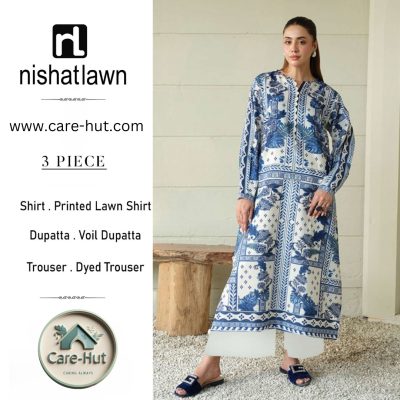 Elegant 3-Piece Printed Lawn Suit with Voile Dupatta