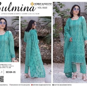 Aqua Blue Embroidered Lawn Suit – Bana Doria Shirt, Voil Dupatta & Dyed Cotton Trouser