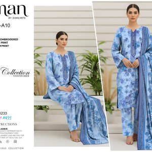 Azure Frost – Dhanak Embroidered 3-Piece Suit