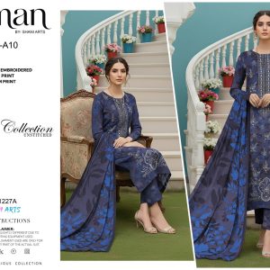 Royal Sapphire – Dhanak Embroidered 3-Piece Suit