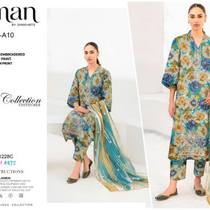 Azure Bloom – Dhanak Embroidered 3-Piece Suit