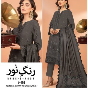 Chamki Sweet Peach 3-Piece Suit – Charcoal Allure