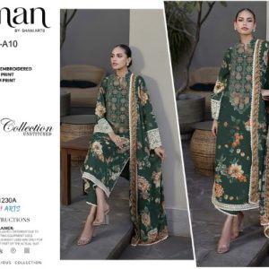 Emerald Elegance – Dhanak Embroidered 3-Piece Suit