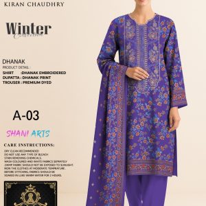 Royal Orchid – Dhanak Embroidered 3-Piece Winter Suit