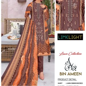3-Piece Lawn Embroidered Suit with Chiffon Dupatta