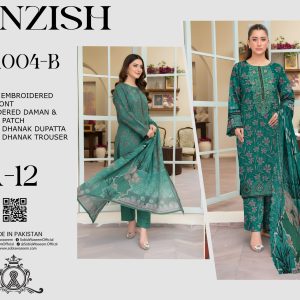 Dhanak Embroidered 3-Piece Suit with Embroidered Neck, Daman Patch – Emerald Grace