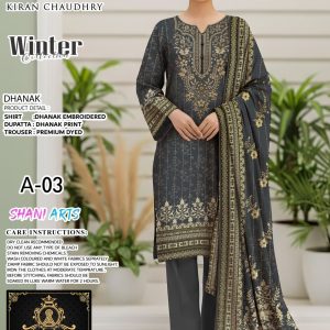 Noir Elegance – Dhanak Embroidered 3-Piece Winter Suit