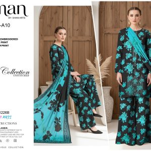 Aqua Noir – Dhanak Embroidered 3-Piece Suit