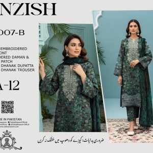 Dhanak Embroidered 3-Piece Suit with Embroidered Neck, Daman & Sleeves Patch – Teal Garden Elegance