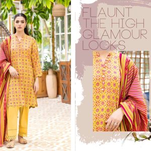 Premium Quality 3-Piece Printed Lawn Suit With Lawn Dupatta
