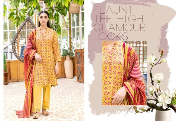 Premium Quality 3-Piece Printed Lawn Suit With Lawn Dupatta