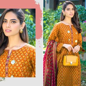 Premium Quality 3-Piece Printed Lawn Suit With Lawn Dupatta