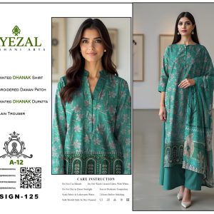 Emerald Grace – Dhanak Suit with Embroidered Daman Patch