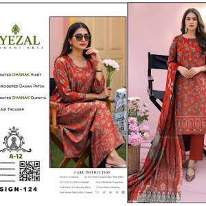 Crimson Bloom – Dhanak Suit with Embroidered Daman Patch