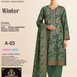 Emerald Bloom – Dhanak Embroidered 3-Piece Suit