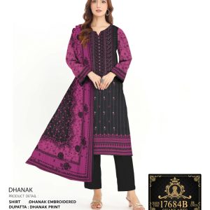 Midnight Bloom – Dhanak Embroidered 3-Piece Winter Suit