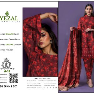 Crimson Charm – Dhanak Suit with Embroidered Daman Patch