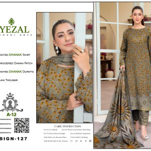 Golden Olive – Dhanak Suit with Embroidered Daman Patch